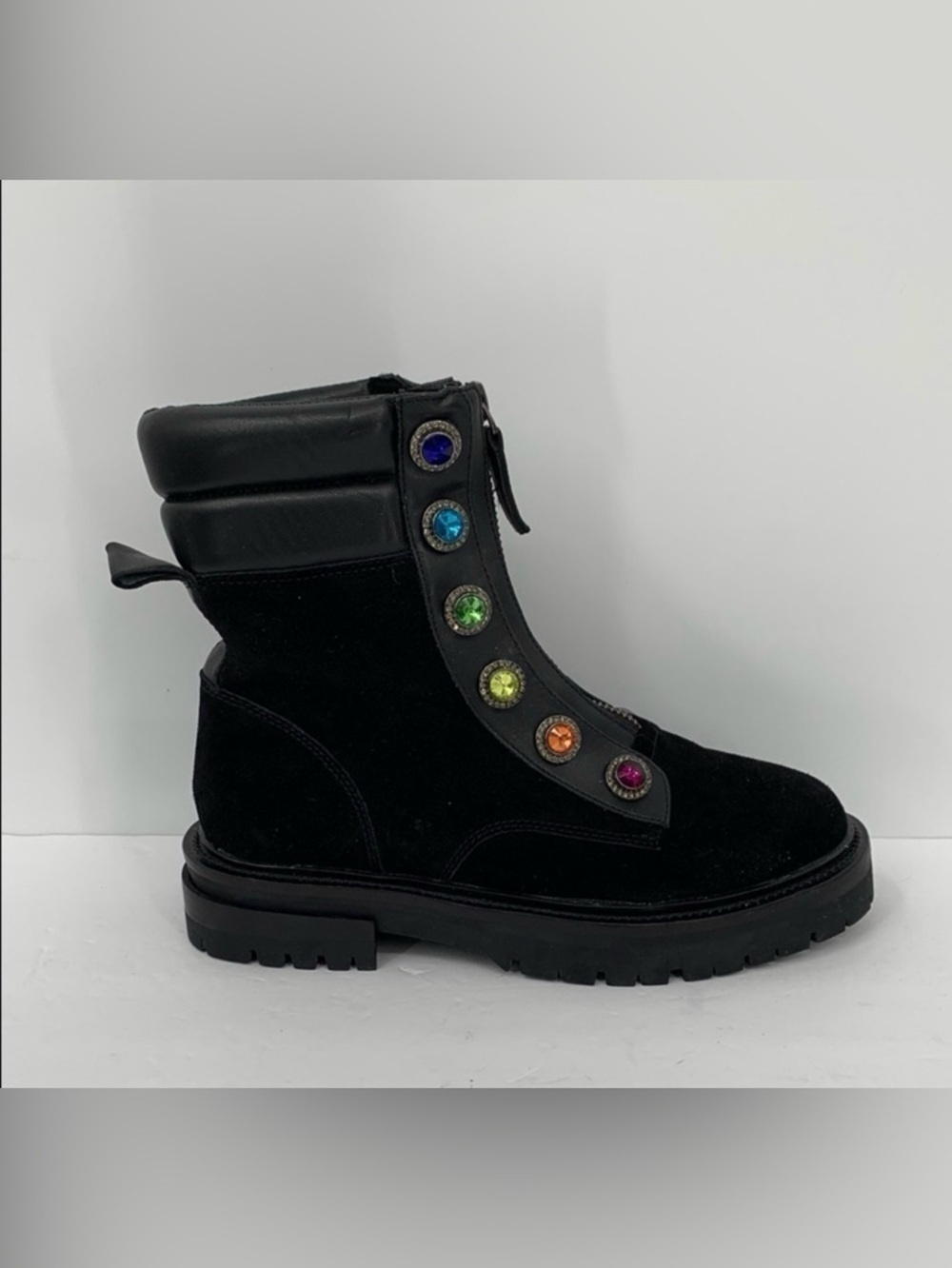 Kurt Geiger London Bobby Rainbow crystal black suede ankle boots lug combat 36 6